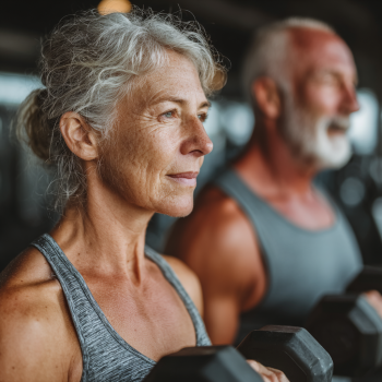 Літня пара займається спортом на свіжому повітрі